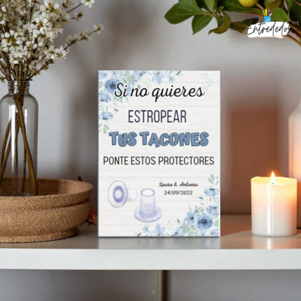Cartel cartón cubre tacones FLOR AZUL