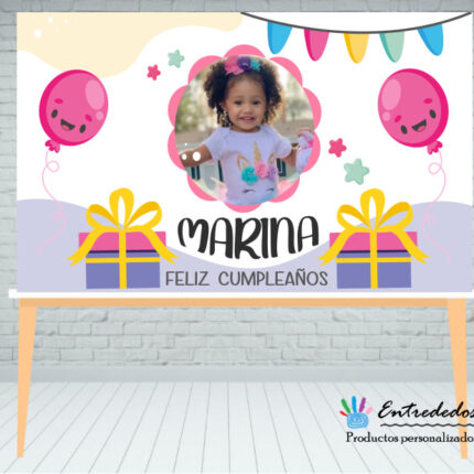 Fondo para mesa dulces NIÑA + FOTO + COLOR ROSA