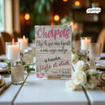 Decoración de bodas: cartel de cartón COJE TÚ CHAPA