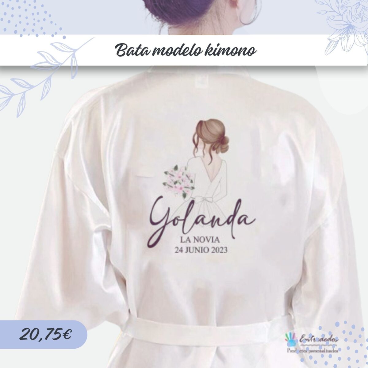Bata de satén de novia blanca personalizada tipo KIMONO - Imagen 2