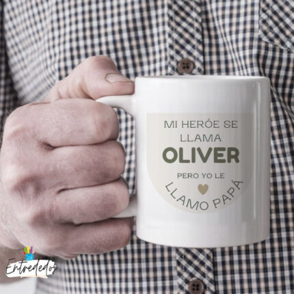Taza personalizada para papá diseño mi heróe se llama ..