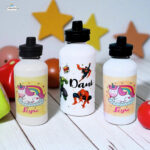 Botella reutilizable personalizada con nombre y mensaje de agradecimiento