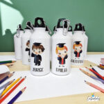 Botella reutilizable personalizada con nombre y mensaje de agradecimiento