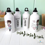 Botella reutilizable personalizada con nombre y mensaje de agradecimiento