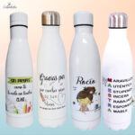 Botella reutilizable personalizada con nombre y mensaje de agradecimiento