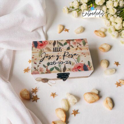 Caja Porta Arras Personalizada: Diseño Único FLOR ROSA