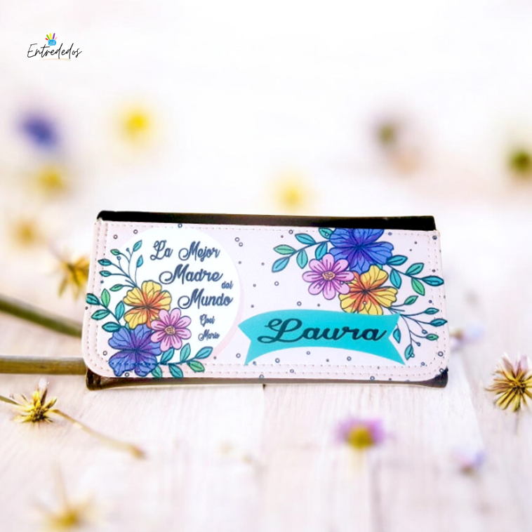 cartera-mujer-piel-10 Cartera de Polipiel Personalizada Diseño FLORES - Imagen 1