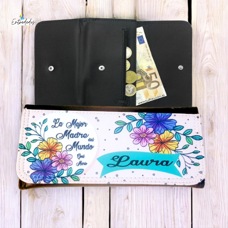 cartera-mujer-piel-11 Cartera de Polipiel Personalizada Diseño FLORES - Imagen 3