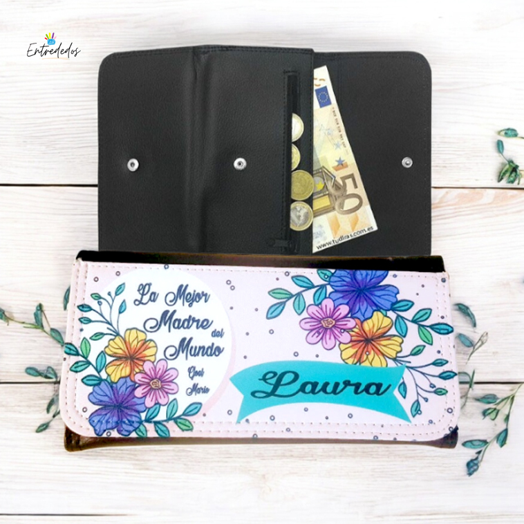cartera-mujer-piel-12 Cartera de Polipiel Personalizada Diseño FLORES - Imagen 2