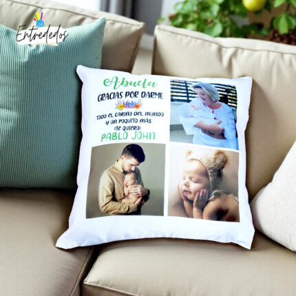 Cojín Personalizado para Abuela o Mamá – Con Fotos y Mensaje Especial