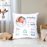 Cojín Natalicio Personalizado con Foto y Datos del Bebé – Regalo Original Recién Nacido