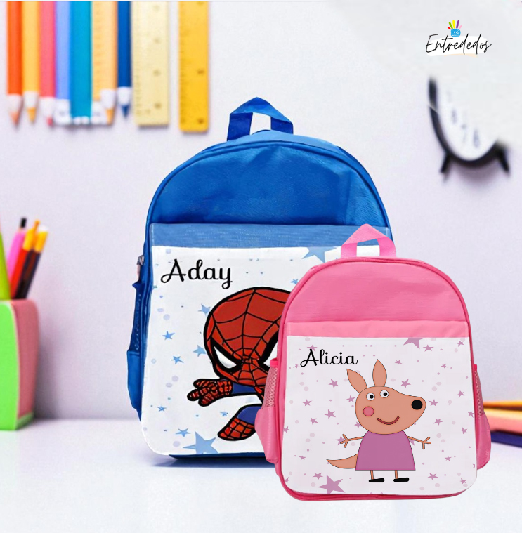 02 Mochila Infantil Azul con Personajes Divertidos - Imagen 3