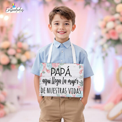 Cartel de cartón para pajes "FLORES AZUL Y ROSA"