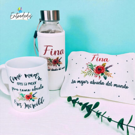 Taza y botella y neceser