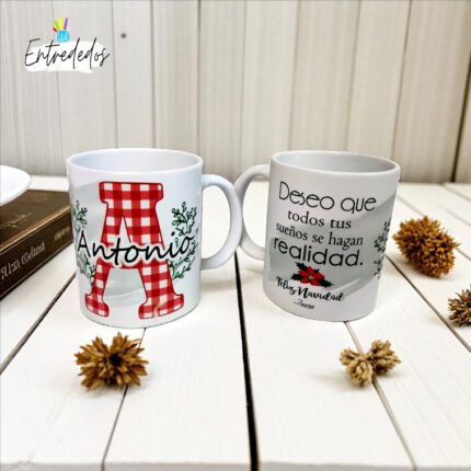 Taza Personalizada Navideña – Inicial y Cuadros