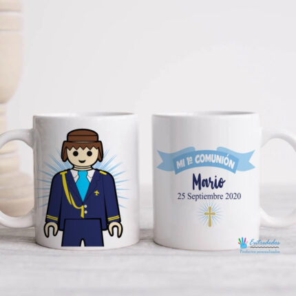Taza comunión diseño Playmobil