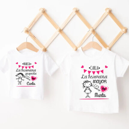 Camiseta niños diseño hermana mayor y pequeña (MANGA CORTA)