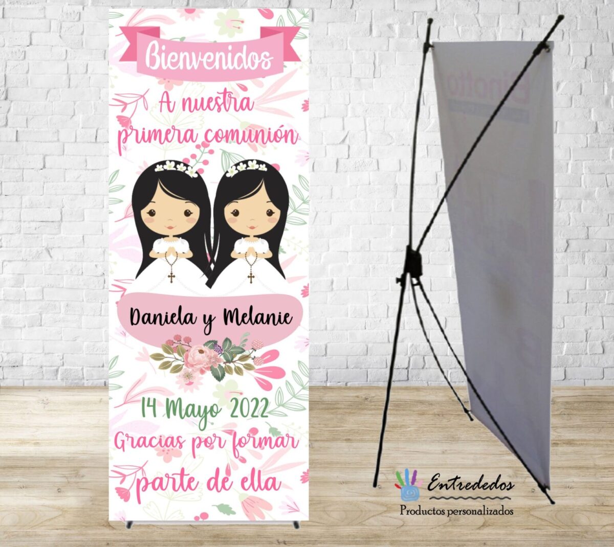 Banner para eventos diseño COMUNIÓN GEMELAS ROSA - Imagen 1