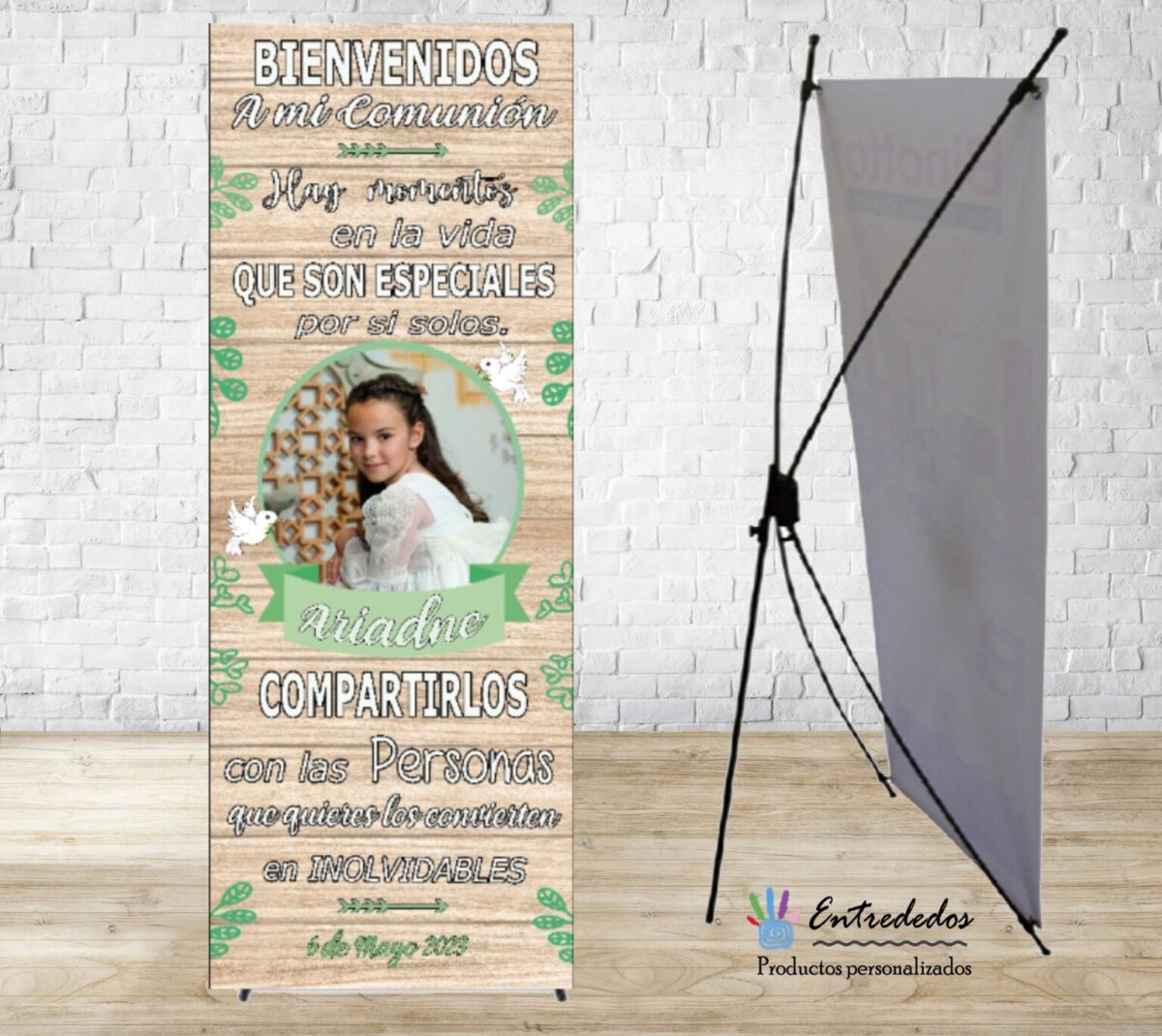 Banner para eventos diseño COMUNIÓN MADERA VERDE - Imagen 1