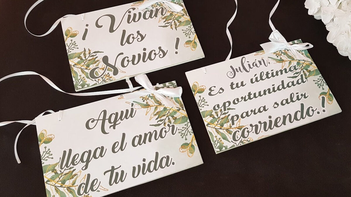 Cartel de cartón para pajes diseño "FLORES OLIVO" - Imagen 2
