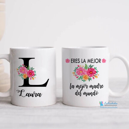 Taza con inicial "eres la mejor madre del mundo"
