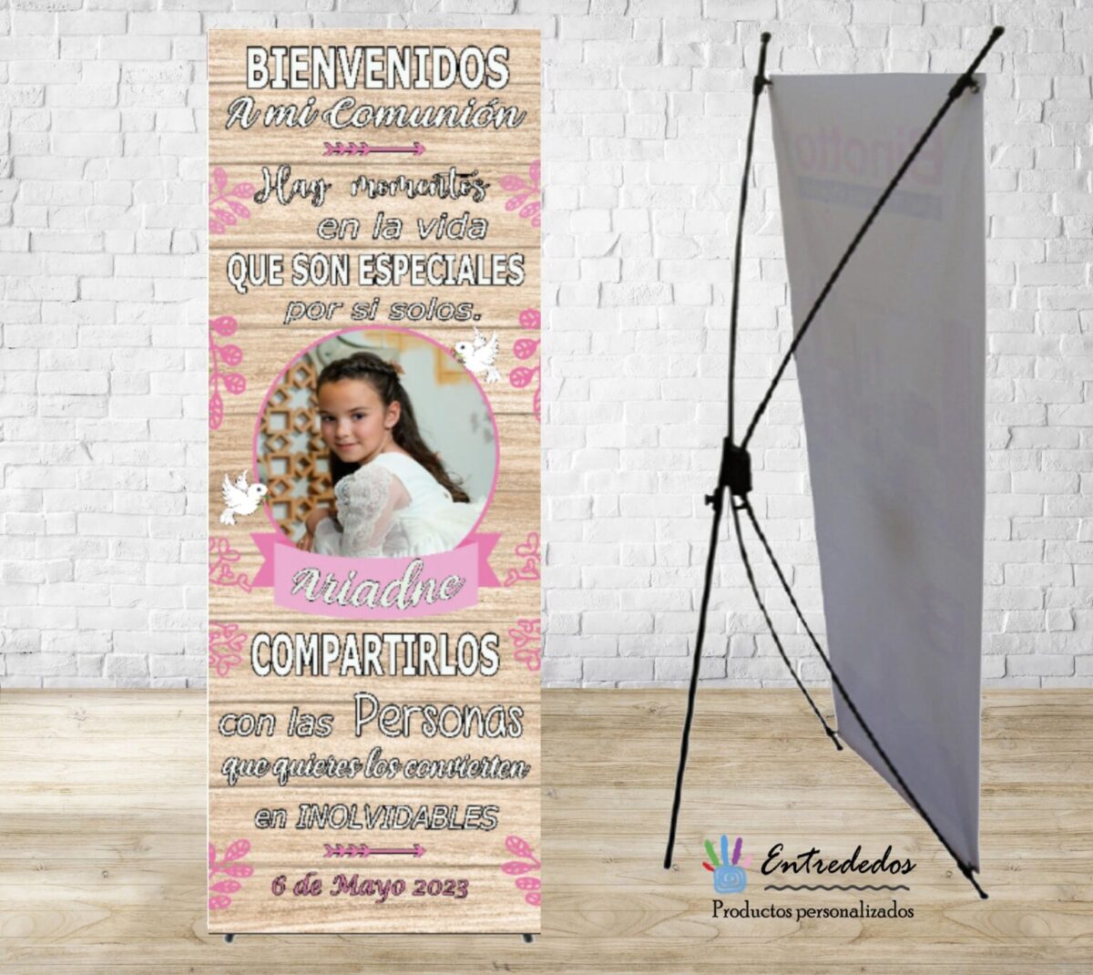 Banner para eventos diseño COMUNIÓN MADERA ROSA - Imagen 1