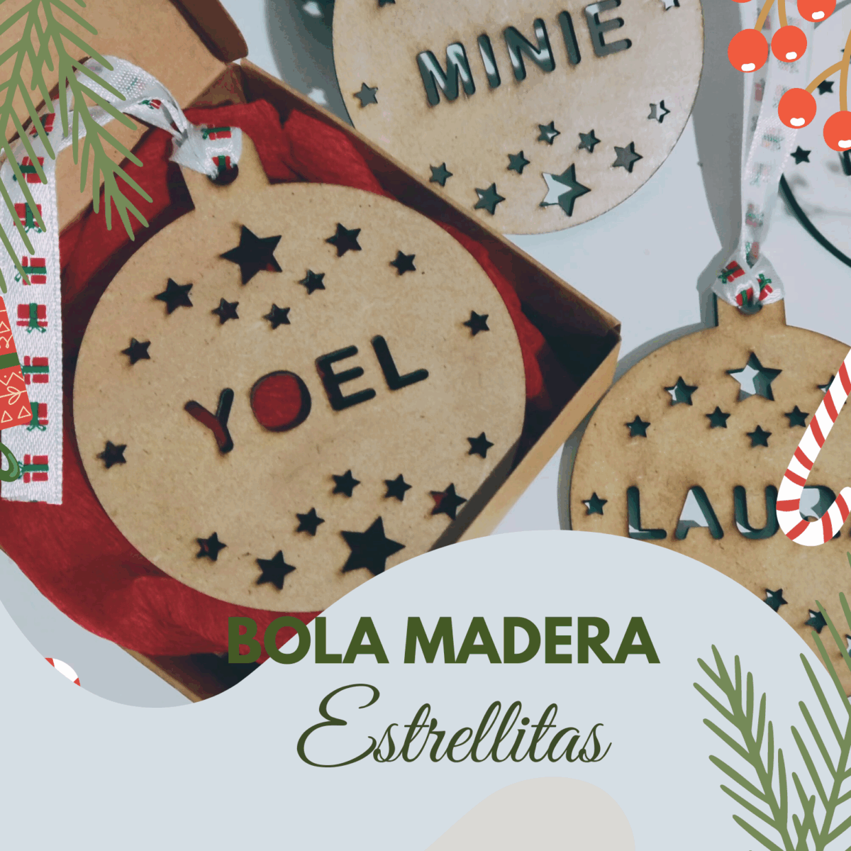 🎄 Bola madera personalizada 🎄 Estrellitas con nombre - Imagen 1