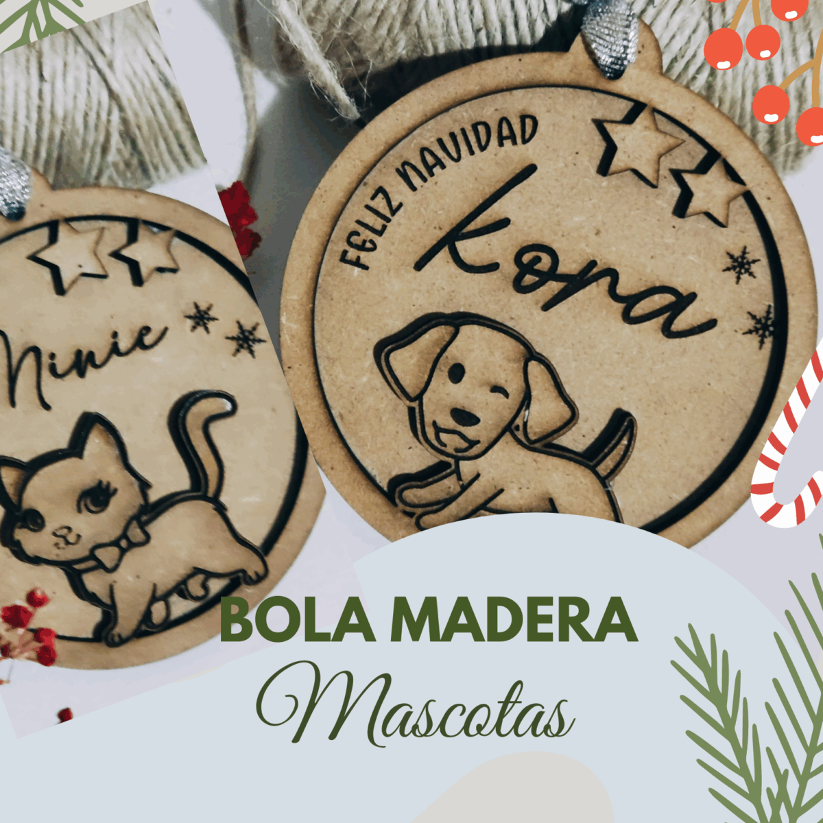 🎄 Bola madera personalizada 🎄mascotas - Imagen 1