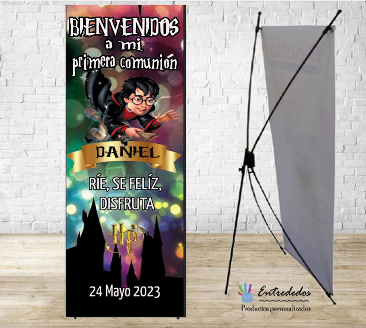 Banner para eventos diseño HARRY POTTER con escoba - Imagen 1