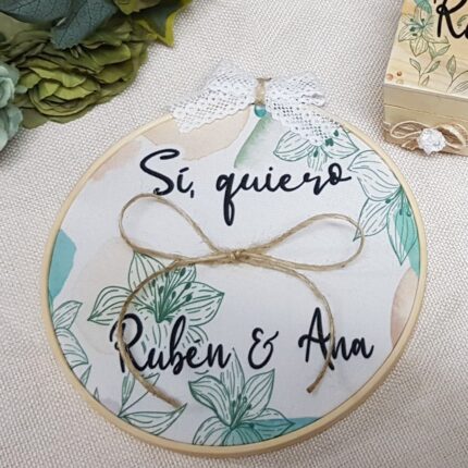 Bastidor porta alianzas diseño  flor verde