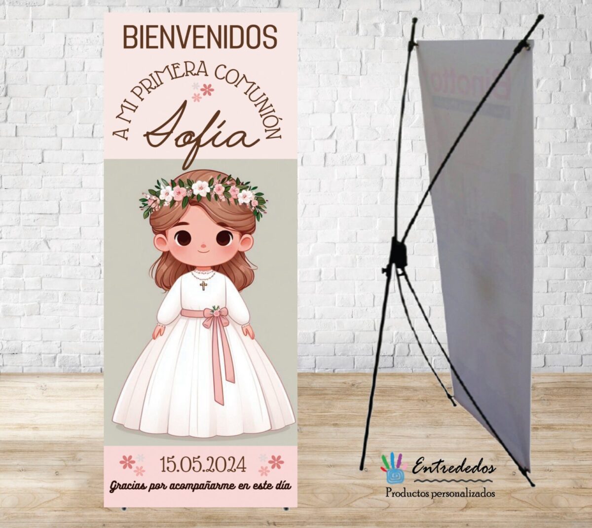 Banner para eventos diseño COMUNIÓN CORONA FLORES - Imagen 1
