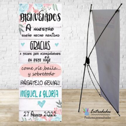 Banner para eventos FLOR ROSA Y AZUL