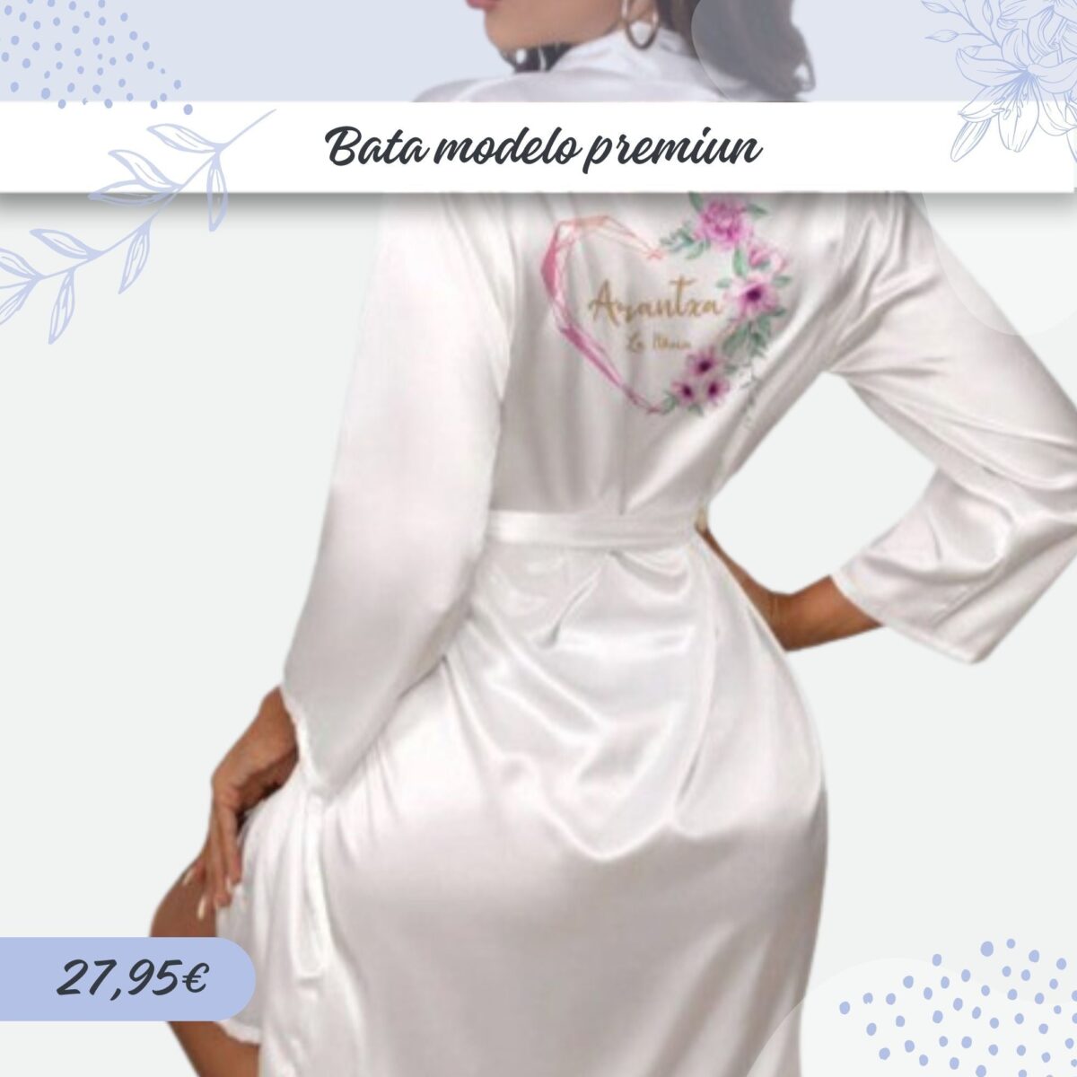 Bata de satén de novia blanca personalizada modelo PREMIUM - Imagen 1