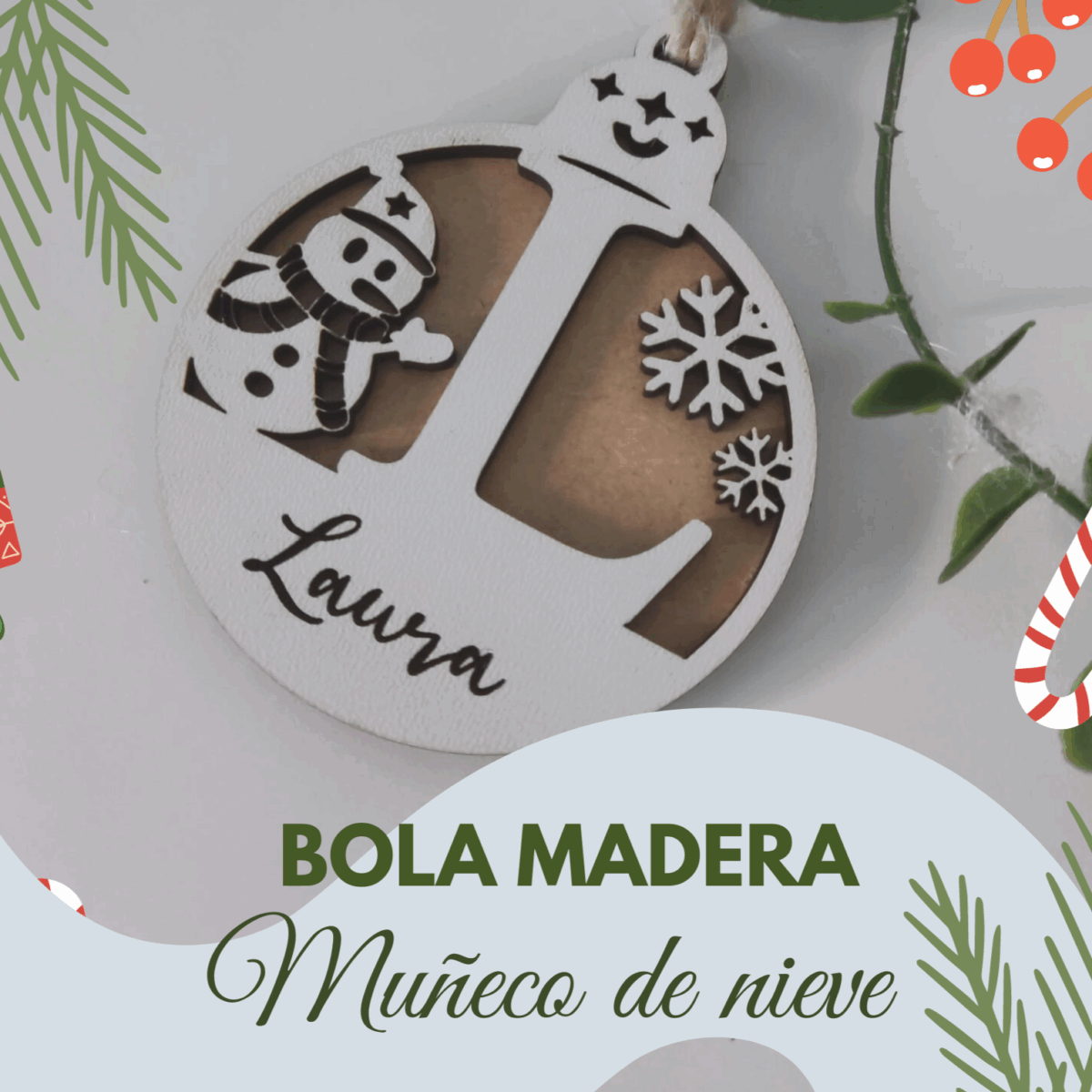 🎄 Bola madera personalizada 🎄 Muñeco de nieve - Imagen 1