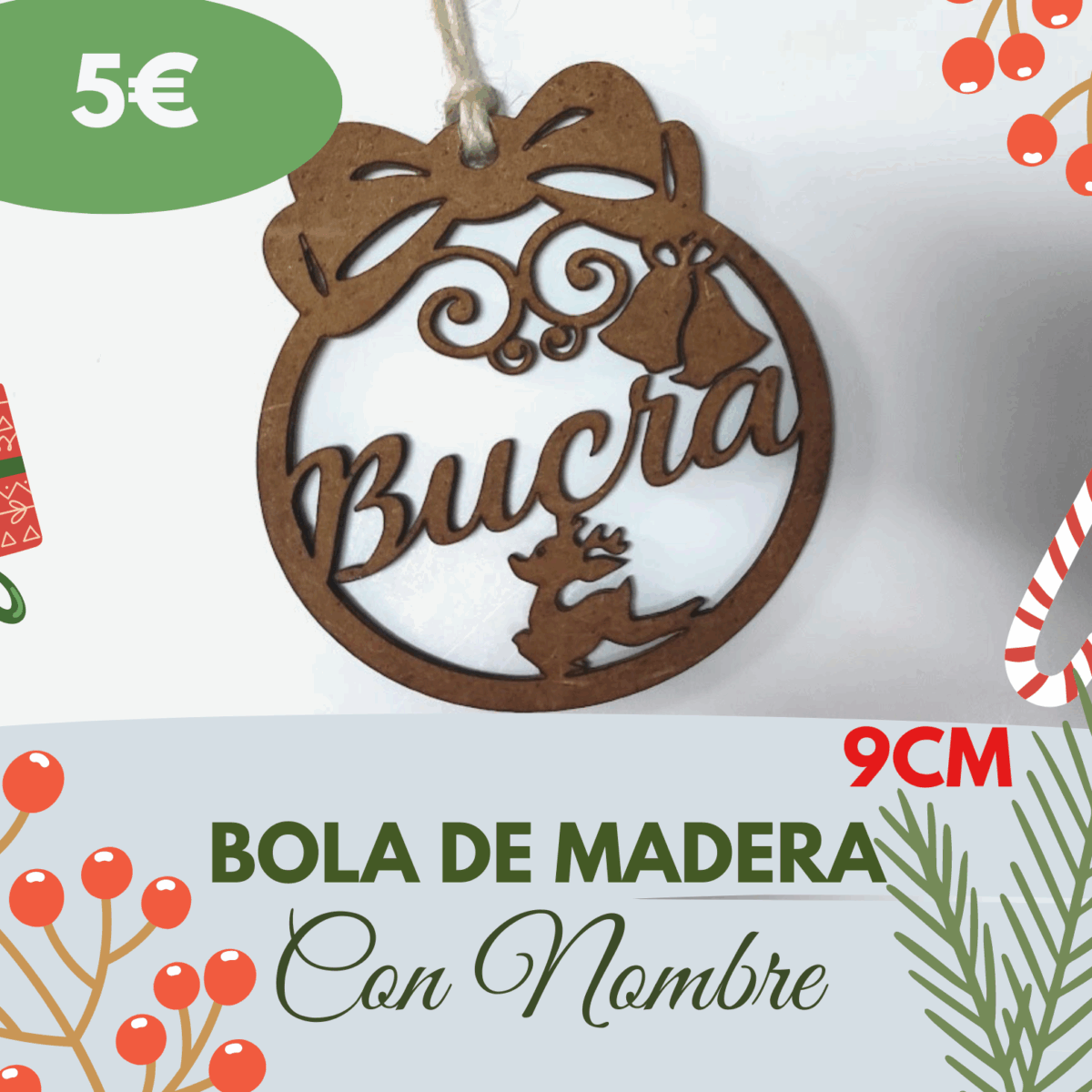 🎄 Bola madera personalizada cervatillo - Imagen 1