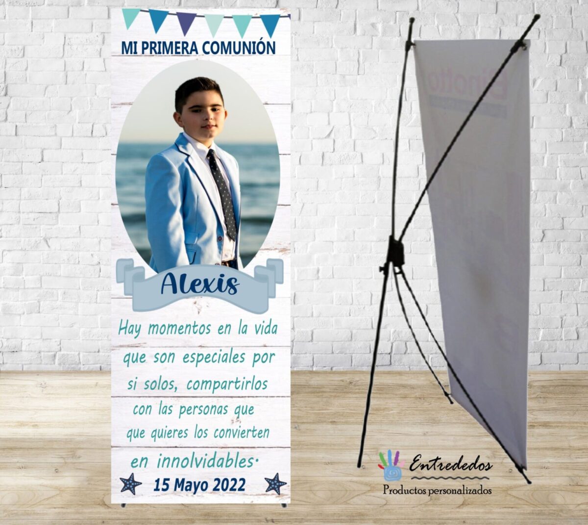 Banner para eventos diseño COMUNIÓN TEXTO AZUL - Imagen 1