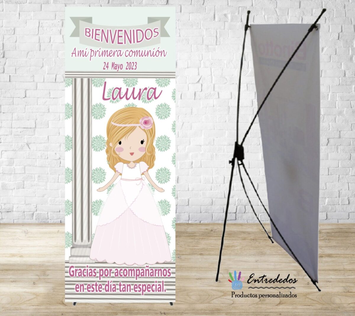 Banner para eventos diseño COMUNIÓN VERDE Y ROSA - Imagen 1