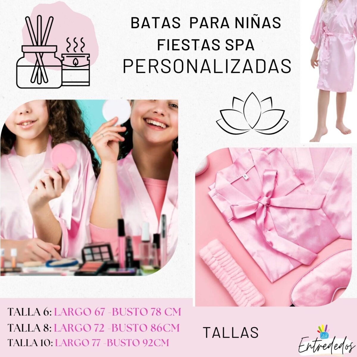 Bata de satén para fiestas spa para niñas - Imagen 1