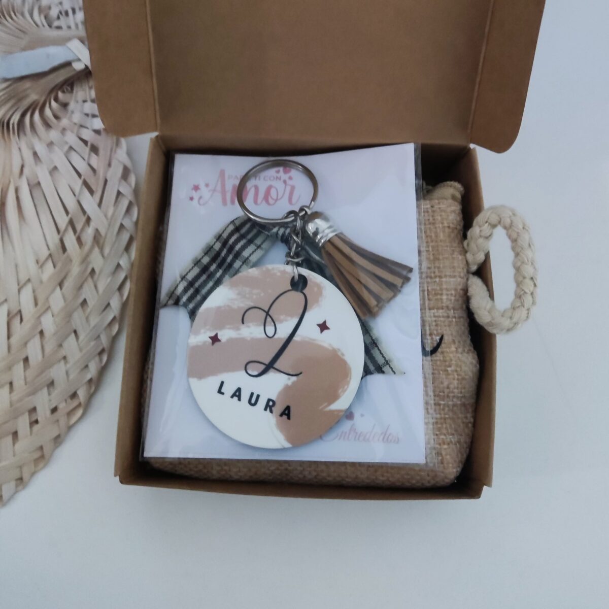 Set Monedero de yute y llavero personalizado - Imagen 2