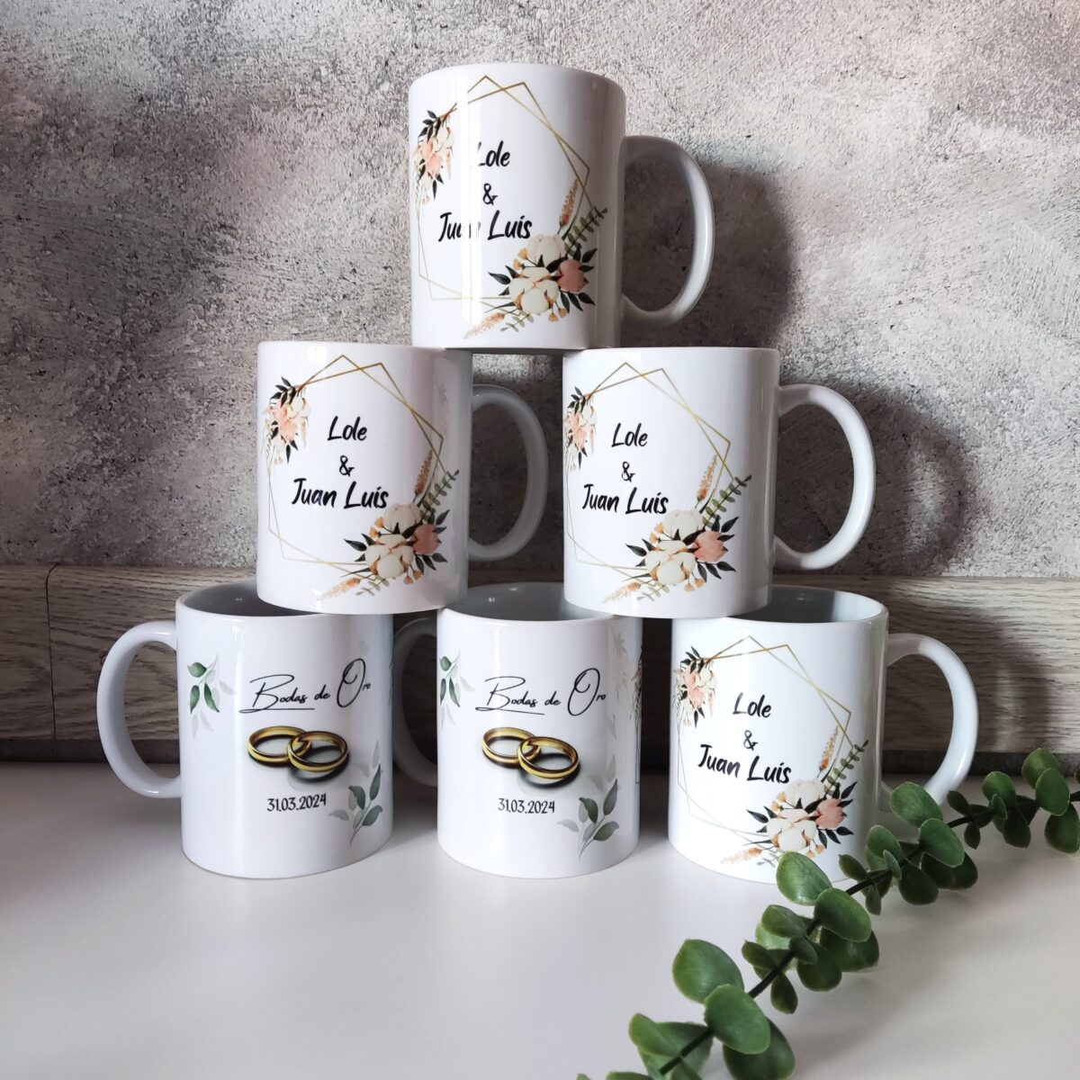 Taza aniversario de boda "DISEÑO FLORAL" - Imagen 3