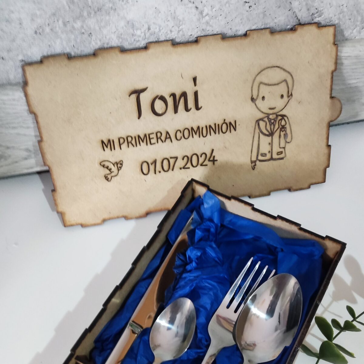 Cubiertos personalizados + caja de madera NATURAL - Imagen 5