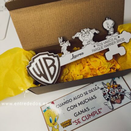 2-Llave viaje a parque Warner Bros de madera personalizada