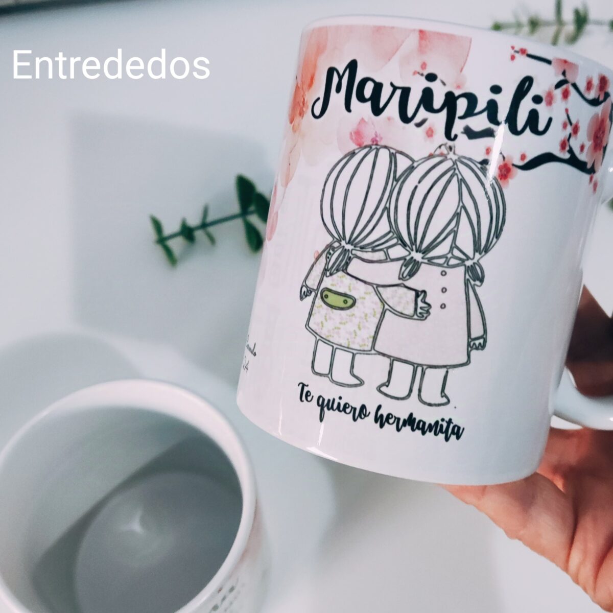 Taza personalizada para hermana diseño flores rosas - Imagen 3