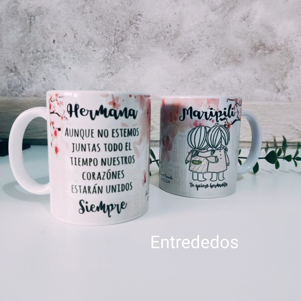 Taza personalizada para hermana diseño flores rosas - Imagen 2