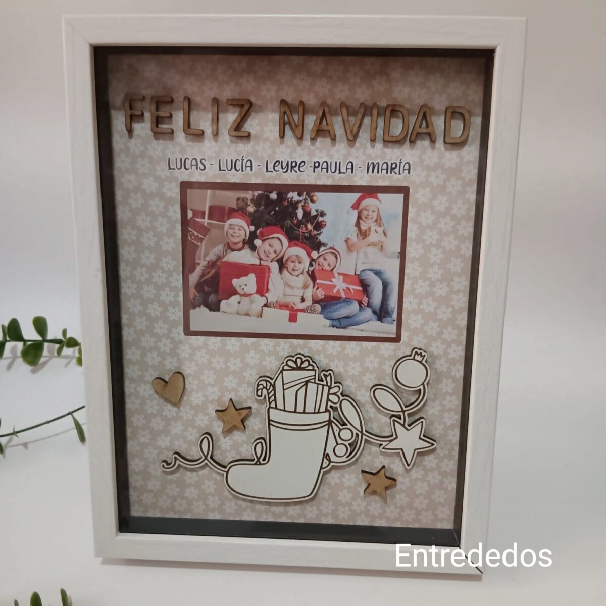 Marco y Lámina navideña con foto familiar CALCETÍN - Imagen 3