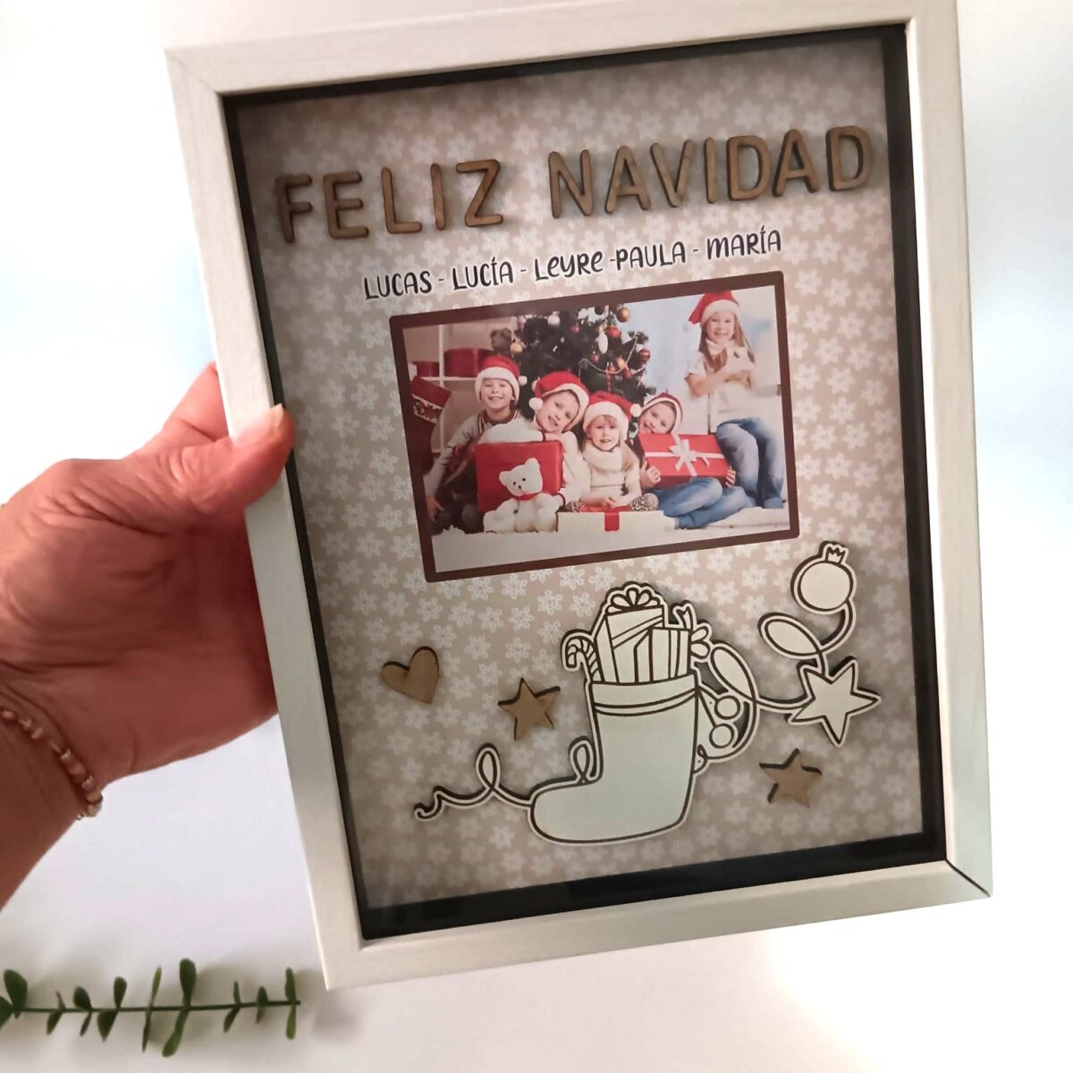 Marco y Lámina navideña con foto familiar CALCETÍN - Imagen 1