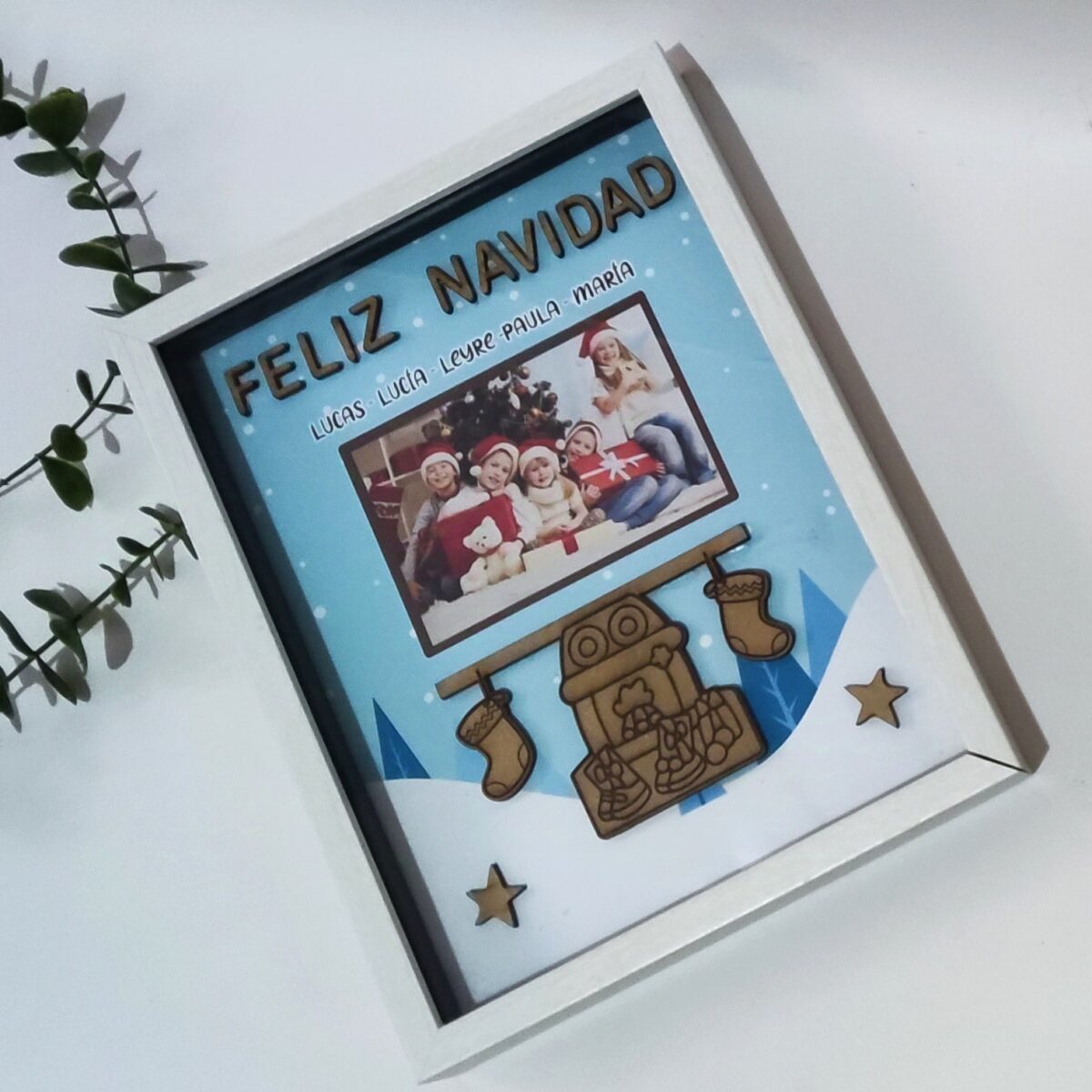 Marco y Lámina navideña con foto familiar CHIMENEA - Imagen 2