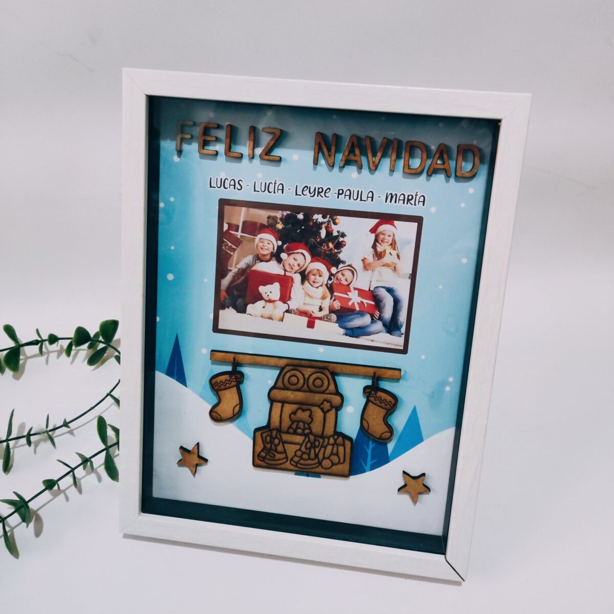 Marco y Lámina navideña con foto familiar CHIMENEA - Imagen 1
