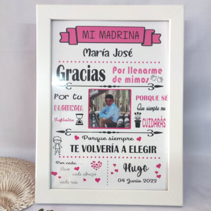 Cuadro y Lámina personalizada MADRINA COLOR ROSA