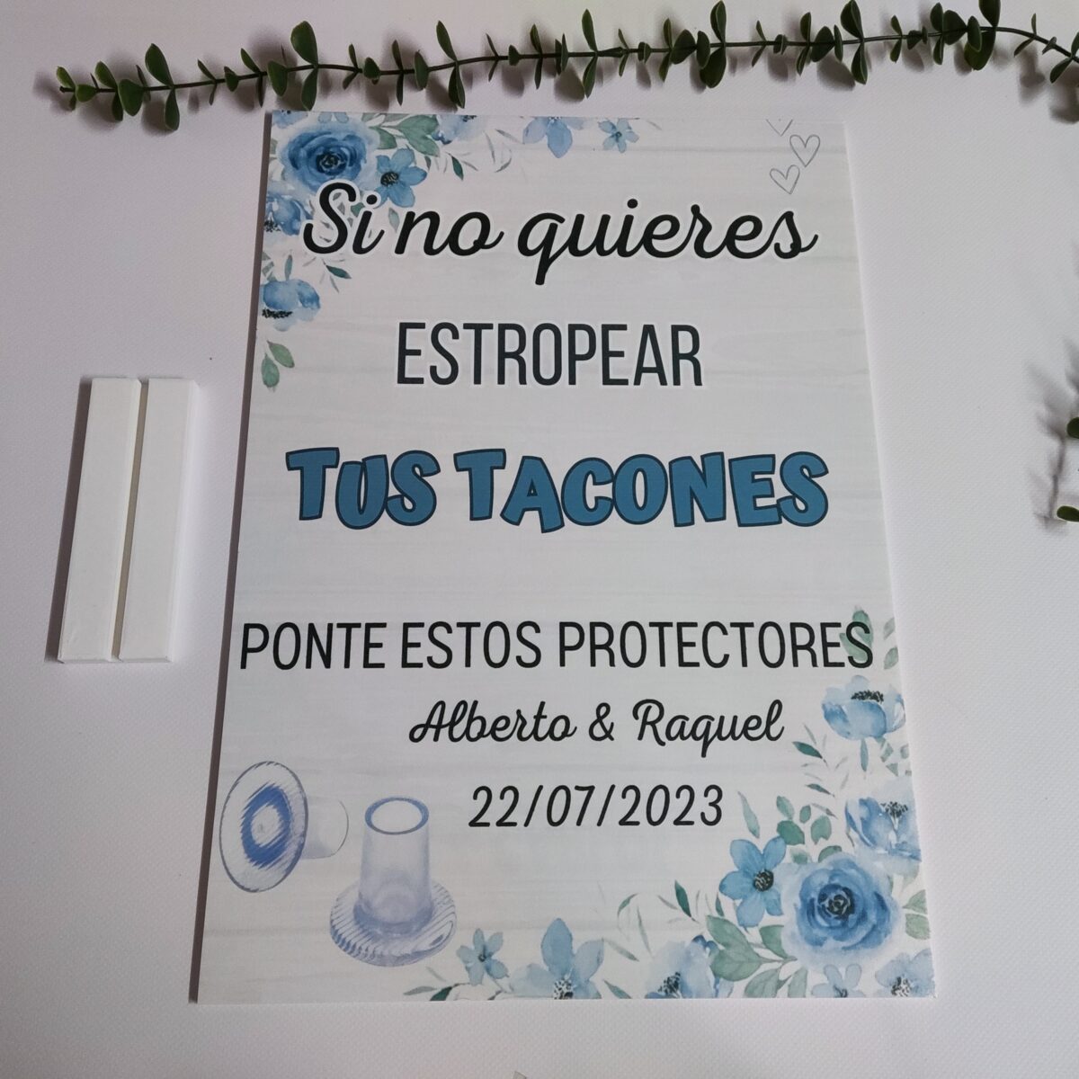 Cartel cartón cubre tacones FLOR AZUL - Imagen 3